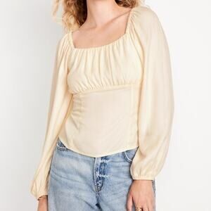 Old Navy Square Neck Crepe Off the Shoulder Long Sleeve Peasant Top Sz XL XLarge